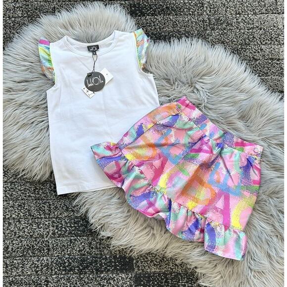 Little Olin Pink Ruffle Skirt & Flutter Sleeve Top Set‎ Size 6 (MSRP $144) - Picture 1 of 3